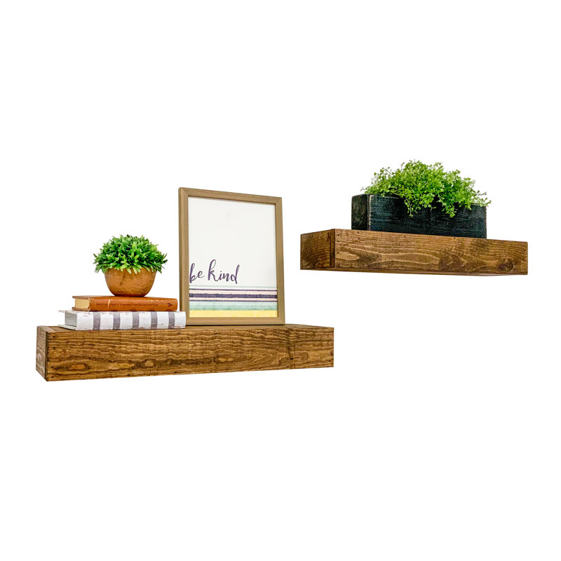 Gracie Oaks Feumore 2 Piece Pine Solid Wood Floating Shelf Wayfair